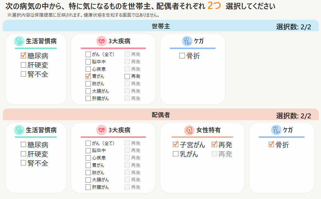 気になる病気を選択
